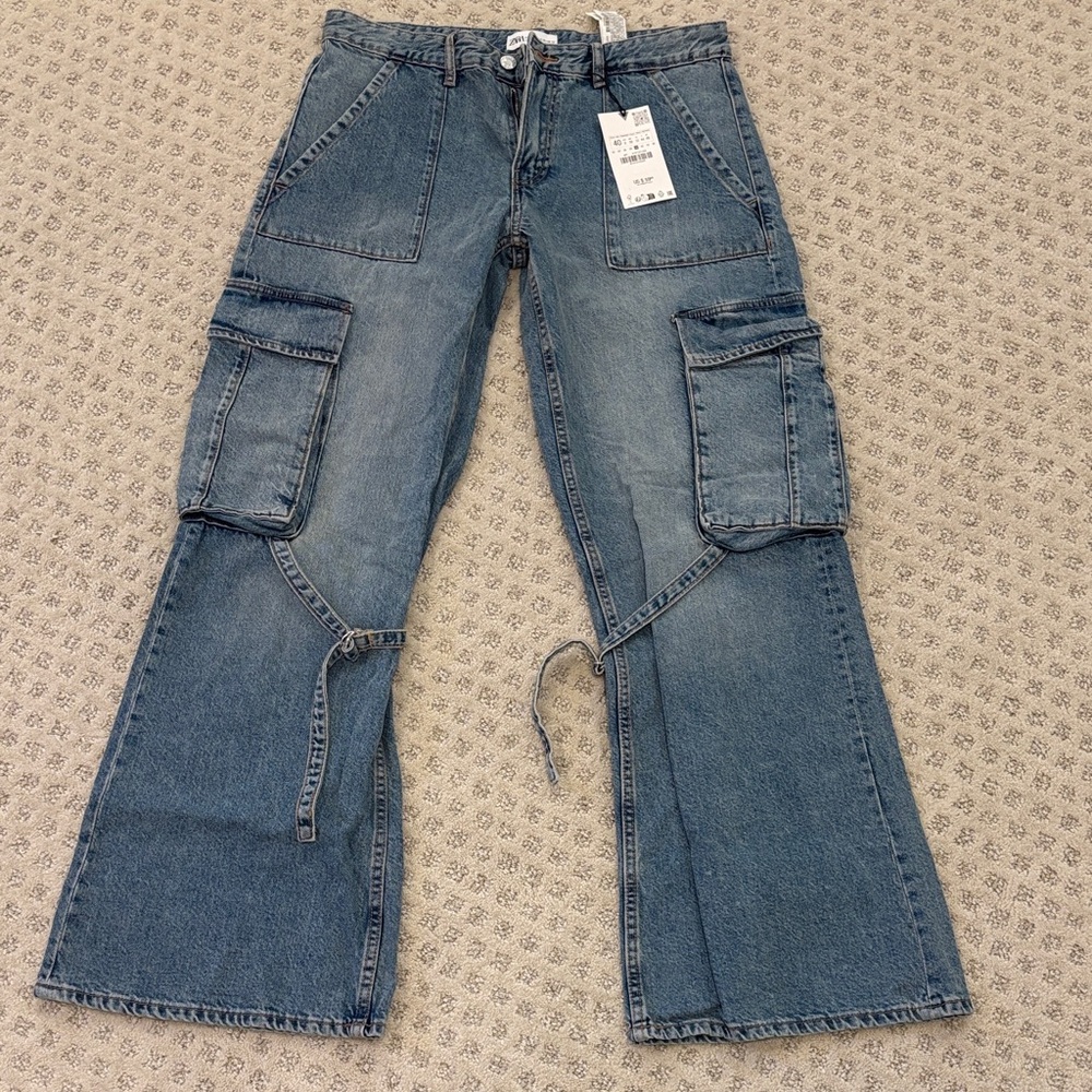 Zara Women's Flare Wide Leg Jeans - Blue
